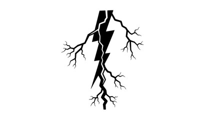 Powerful black lightning strike hitting the ground, electrical discharge illustration. © Songkari