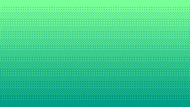 Green ombre pixel art background with halftone square pattern. Retro y2k digital design texture for web and graphic asset. Computer game aesthetic with gradient grid element.
