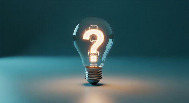 Illuminated question mark light bulb symbol of ideas and problem solving