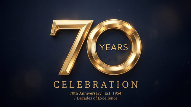 70th anniversary celebration, luxury anniversary emblem with polished gold background