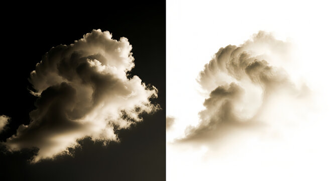 Dramatic cloud formations on black and white backgrounds for design