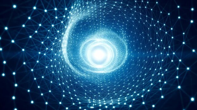 Scifiinspired Depiction Of Interconnected Luminous Nodes Forming Dynamic Swirling Neural Network