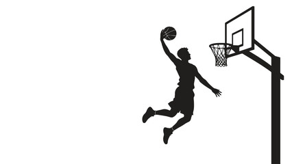 Silhouette of basketball player slam dunking, perfect for sports and fitness designs, posters, websites, and basketballthemed content. © depryan