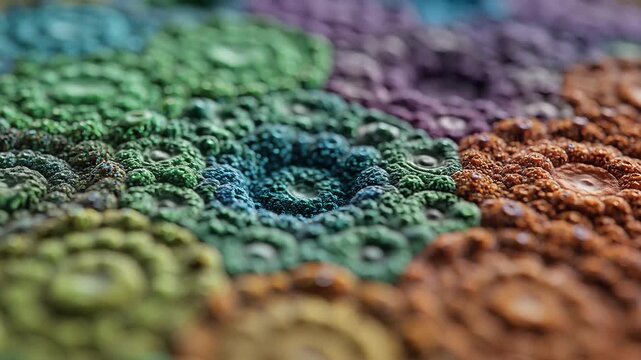 Macro View of Colorful Crochet Flower Motifs in CloseUp Detail.