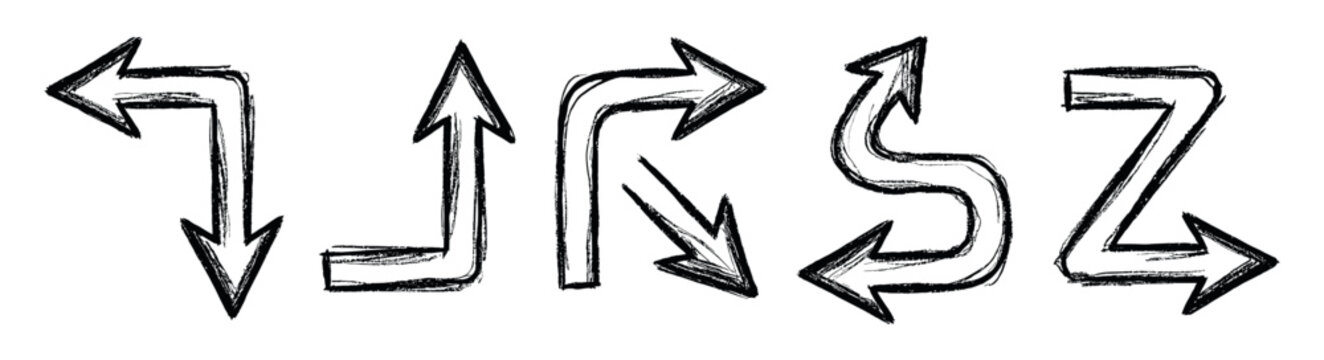 Hand drawing arrows pointing in different directions set