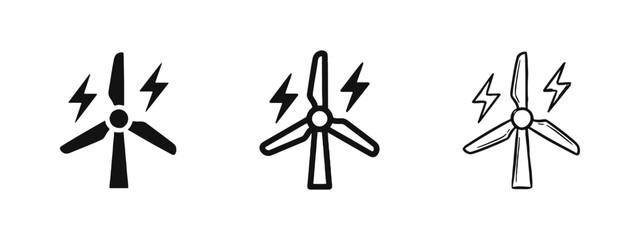 Obraz premium Renewable Energy Icon Set - Wind Turbine with Lightning Bolt Symbols