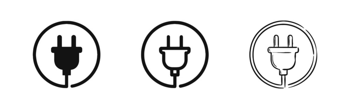 Electric Power Plug Icon Set - Circular Power Connector Symbols