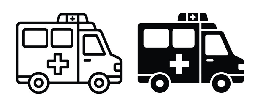 Black and white ambulance icons Vector