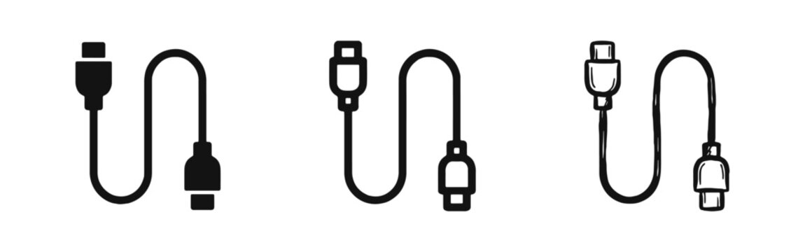 Technology Connectivity Icon Set - Charging or USB Cable Symbols