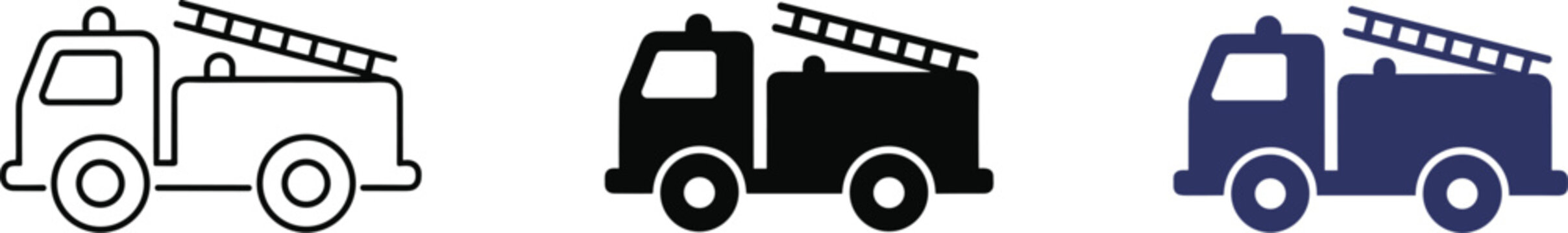 Fire Truck Icons in Three Styles fire engine vehicle