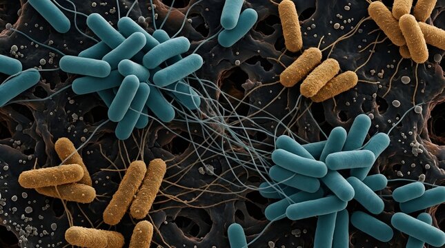 Blue and Orange Bacilli on Organic Surface with Conjugation Pilus