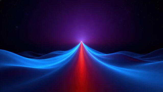 Abstract glowing light path on undulating surface