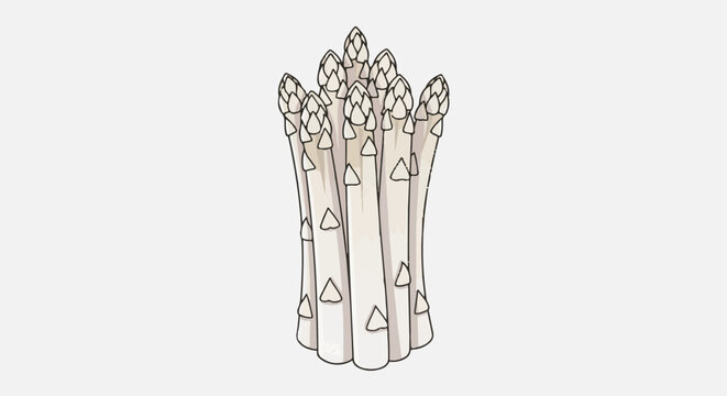 A stylized bunch of pale green asparagus spears with pointed tips
