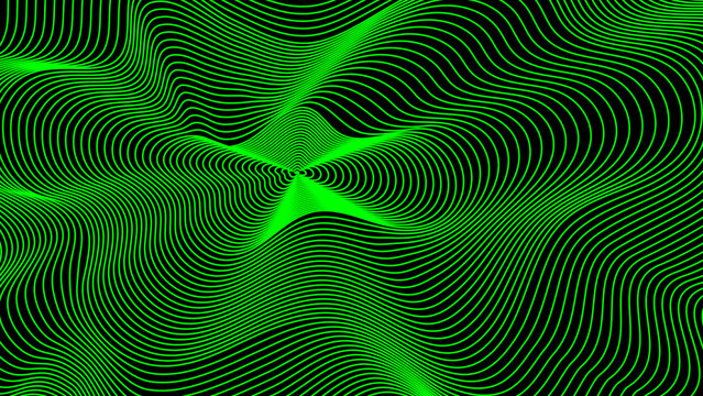 Abstract Futuristic Digital Technology Wave Background with Green Glowing Lines on Black. Design for Background, Backdrop, Wallpaper, Template, Poster, Banner, Presentation, Website.