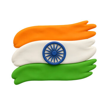 Indian Flag Made of Clay with Orange White and Green Stripes and a Blue Chakra on a Transparent Background for Independence Day Celebrations