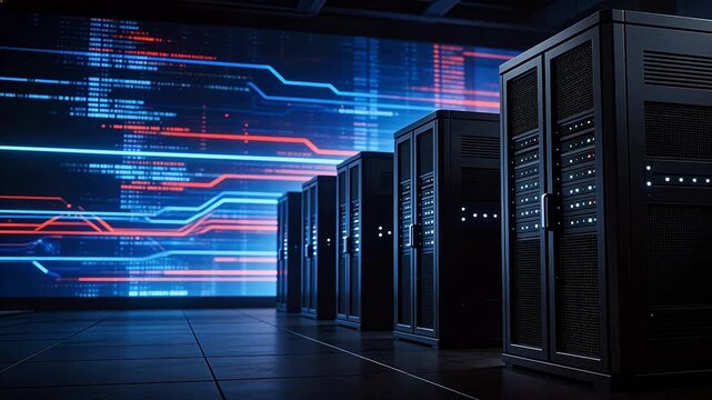 Server room with data displays