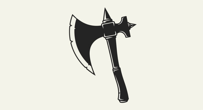 A sharp, stylized battle axe with a pointed head and spiked hammer