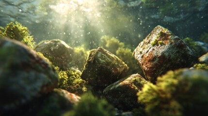 Fototapeta premium Underwater rocks and moss