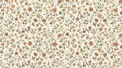 Seamless vintage floral pattern with delicate wildflowers and meadow herbs on cream background © Mimo95