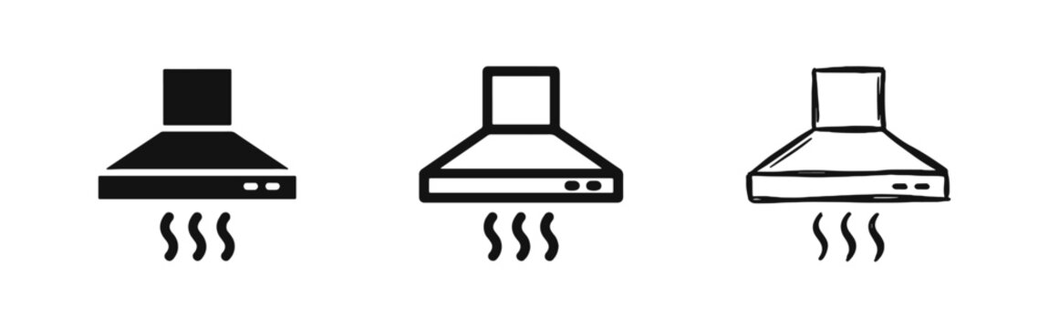 Kitchen Range Hood Extractor Fan Icon Set with Steam Vapors for Home Appliance Design