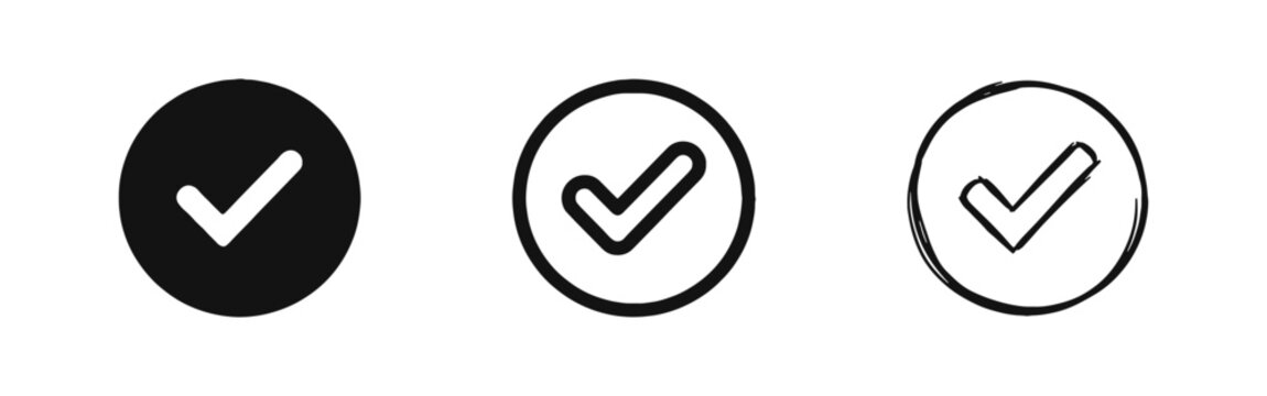 Rounded Checkmark Tick Icon Set for Success Approval and Verification in Multiple Styles