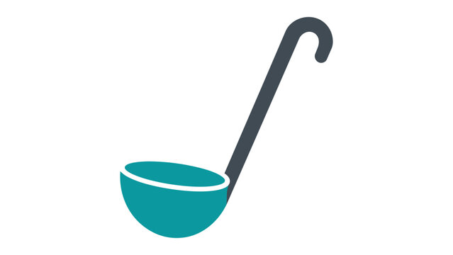 Modern vector icon of a kitchen ladle for cooking and serving soups, clean hand-drawn line art illustration ideal for culinary themes, restaurant branding, and minimalist kitchenware graphics.