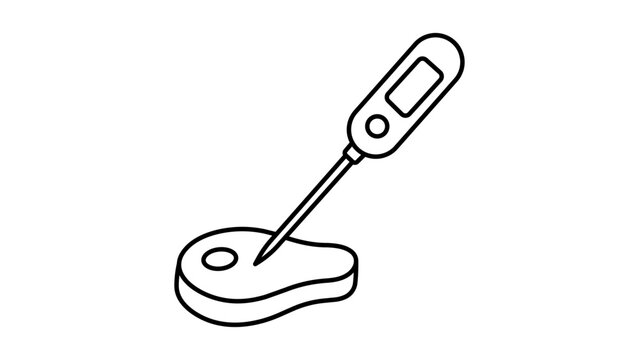 Sleek meat thermometer vector icon with editable stroke for kitchen cooking and food safety, minimalist hand-drawn line illustration isolated on white background for professional culinary design.