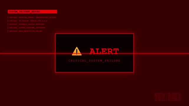 Futuristic System Incident Report Alert HUD with Red Digital Critical Failure Interface and Cyber Security Breach Lockdown Warning Screen.
