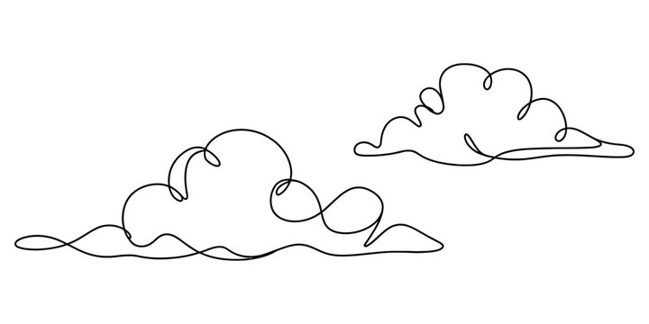 Continuous single line drawing of two fluffy clouds in the sky weather concept art minimalist vector illustration for creative design Vector, illustration