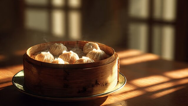 Steamed Dumplings in Basket.
