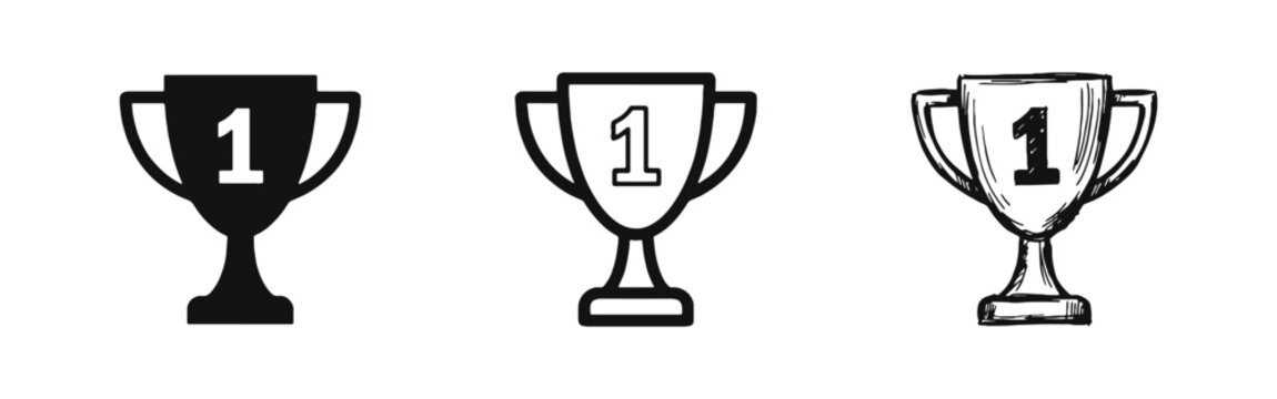 First Place Trophy Cup Icon Set - Success and Victory Award Symbol