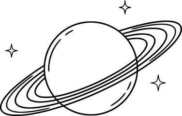 Minimal Saturn planet with stars line art space exploration vector © noorskills