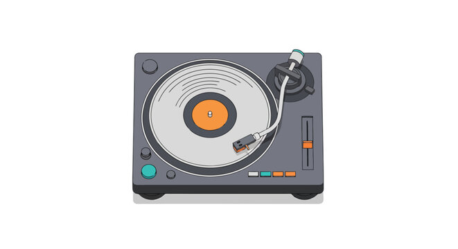 Retro record player with spinning vinyl disc and tone arm capturing the essence of analog music playback and disc jockeying for a nostalgic audio experience perfect for music lovers and vintage