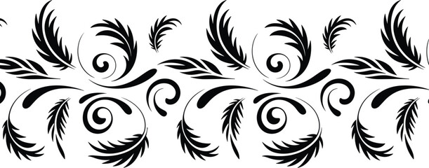 Fototapeta premium Black Floral Swirl Ornament Border with Decorative Vintage Pattern Vector Illustration for Elegant Design, Wallpaper, Textile Print and Classic Ornamentation