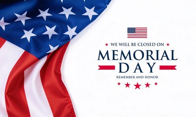 American Flag Waving Patriotic Memorial Day Holiday Celebration Announcement Design © Volks Graphic