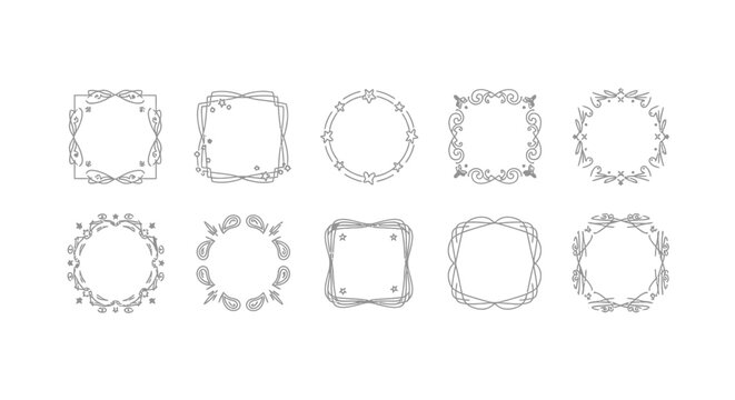 Collection of 10 Decorative Ornate Frames, Borders, and Flourishes