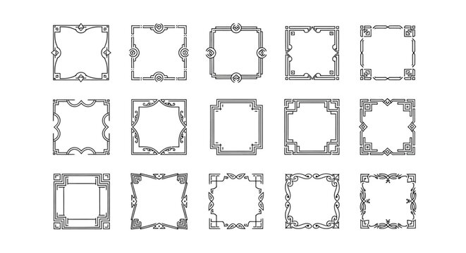 Collection of elegant vintage square decorative borders and frames isolated on white background