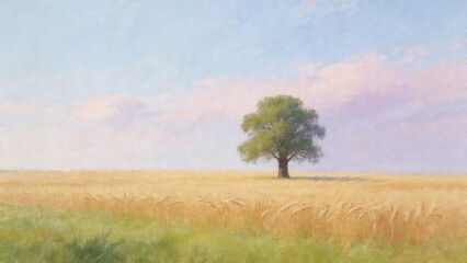 Fototapeta premium Solitary tree in golden wheat field