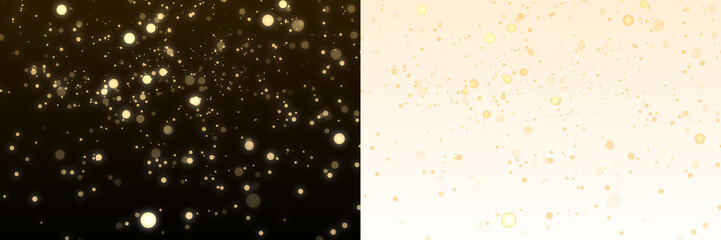 Golden glitter dust particles confetti on transparent background. Shine falling gold bokeh lights. Abstract luxury gold confetti border. Magic celebration decoration design elements, PNG © Amona HD