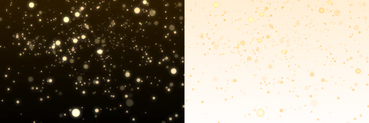 Fotobehang Goud Golden glitter dust particles confetti on transparent background. Shine falling gold bokeh lights. Abstract luxury gold confetti border. Magic celebration decoration design elements, PNG  © Amona HD
