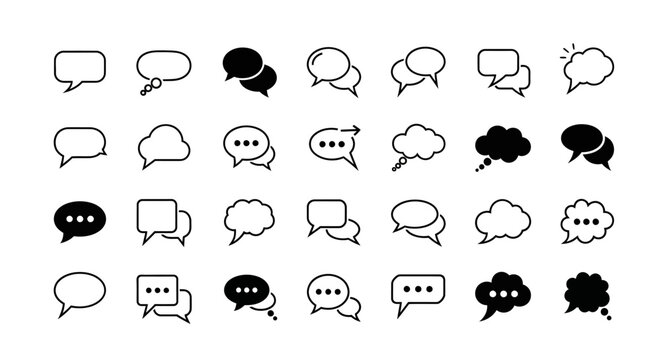 Speech Bubbles Icons Set: Communication, Chat, Dialogue, Message, Social Media, Business, Ideas
