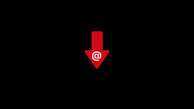 Email Red Arrow Down with At Symbol Animation, Message and Communication Loop