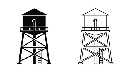 Naklejka premium Water tower silhouette black and white line art illustration