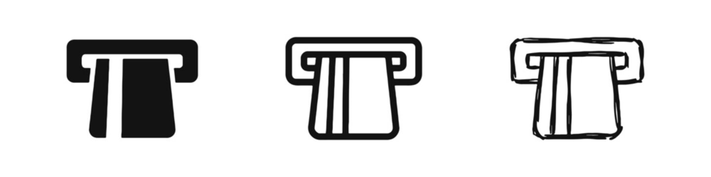 Credit Card Payment Icon Set showing Transaction at ATM or POS Terminal
