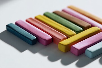 Fototapeta premium Colorful modeling clay sticks in diagonal rows on light surface