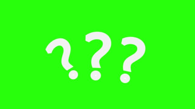 4K animated three question marks UI element on green screen background for confusion and inquiry video production