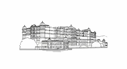 Obraz premium Ornate palace structure with domed roofs and trees