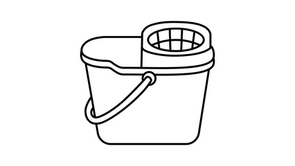 Clean mop bucket illustration with an editable stroke for household cleaning graphics. This minimalist vector icon is a hand-drawn, scalable line art element for laundry and housekeeping designs. © DilMohammad