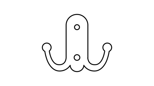 Simple coat hook vector icon with editable stroke, hand-drawn wall hanger illustration for hallway organization, minimalist line art graphic for architectural and interior design projects online.