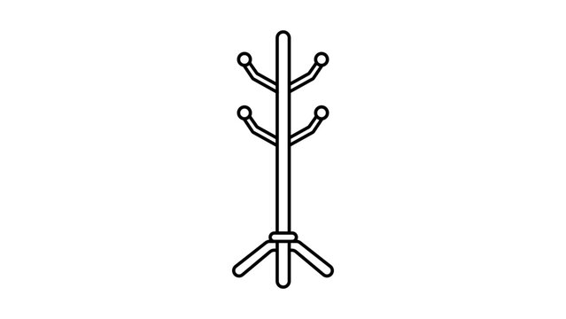 Elegant coat tree vector icon with editable stroke, hand-drawn standing rack illustration for office or hallway organization, minimalist line art design for furniture and interior design layouts.